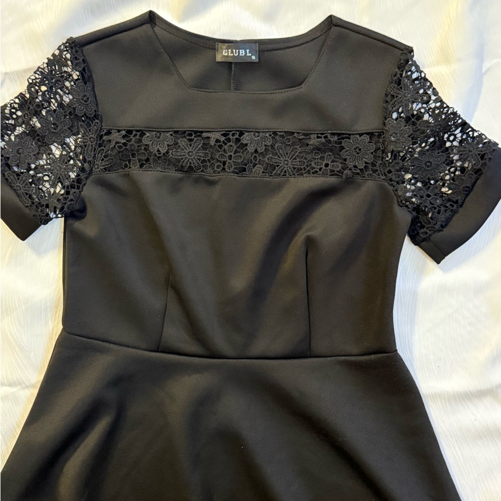 Club L Black Fit & Flare Dress Size 16 UK Lace Panel UK Goth Steampunk Witchy